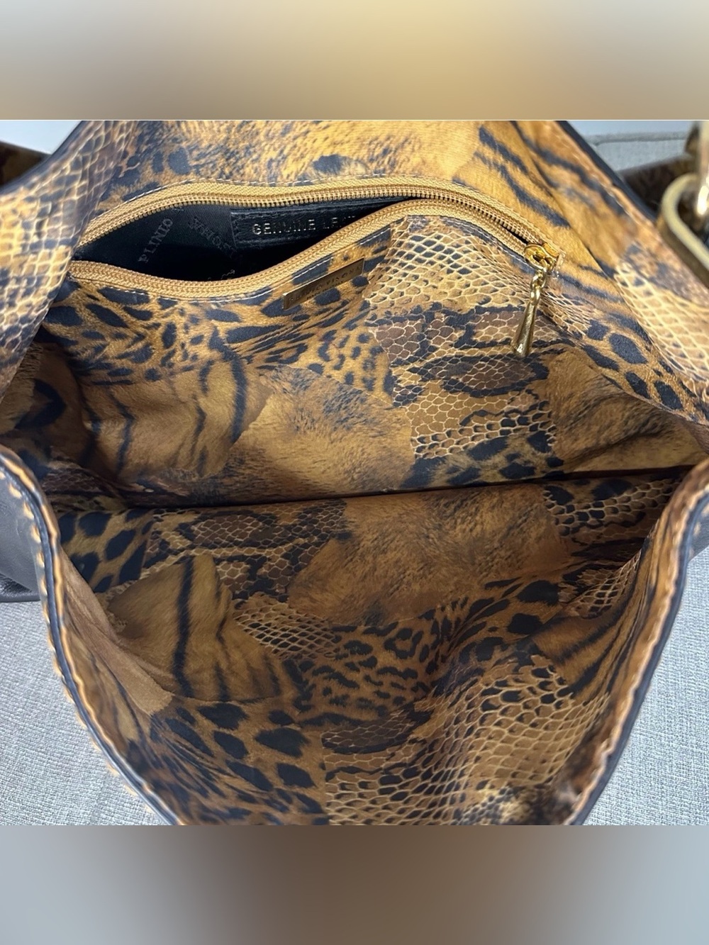 VTG Plinio Visona Italy Reversible Designer Black Leather Animal Print Purse Bag - Picture 7 of 11